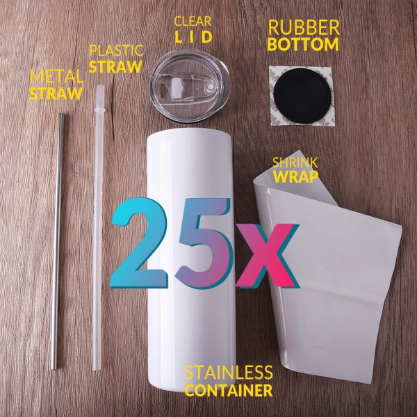 SHRINK WRAP clear or white for 20 oz Sublimation ready skinny tumbler