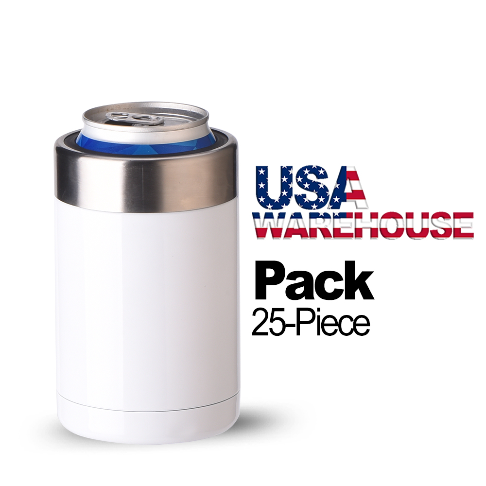 White Stainless Steel Sublimation Skinny Can Cooler - 12oz.