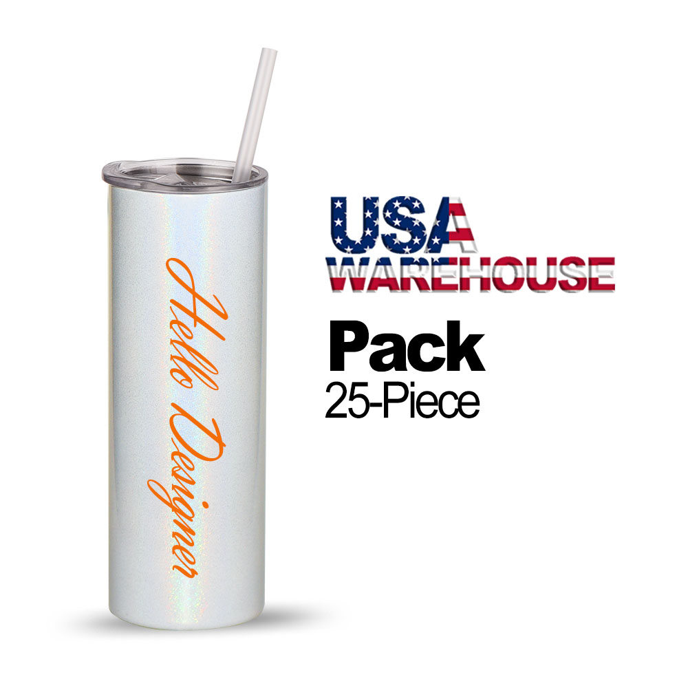 GLITTER White Straight Skinny Tumbler with Straw and lid