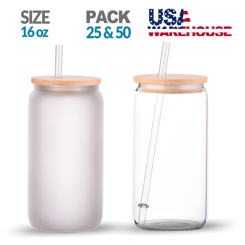 25oz clear glass mason jar w/bamboo lid sublimation blank Kitchen