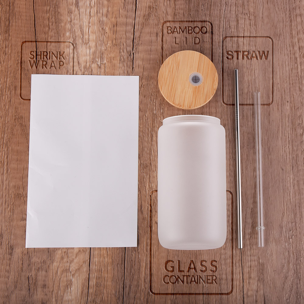 Realkant Sublimation Glass Blanks, 16 oz Sublimation Glass Mason Jar with Bamboo Lids and Straws for Tumbler Press, Glass Cups Mugs Tumblers Beer