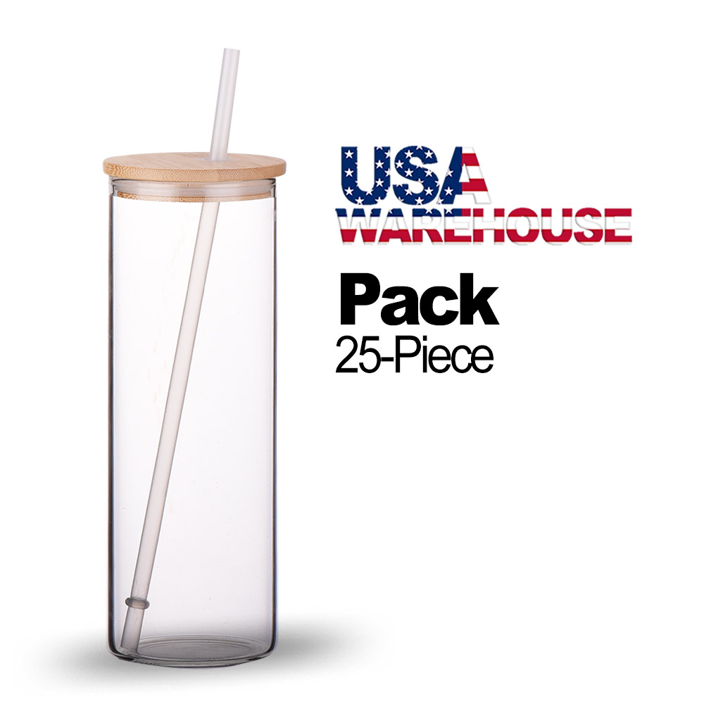 Custom Promotional 25 Count 16oz Sublimation Glass Beer Can with Bamboo Lid  and Straw from Factory