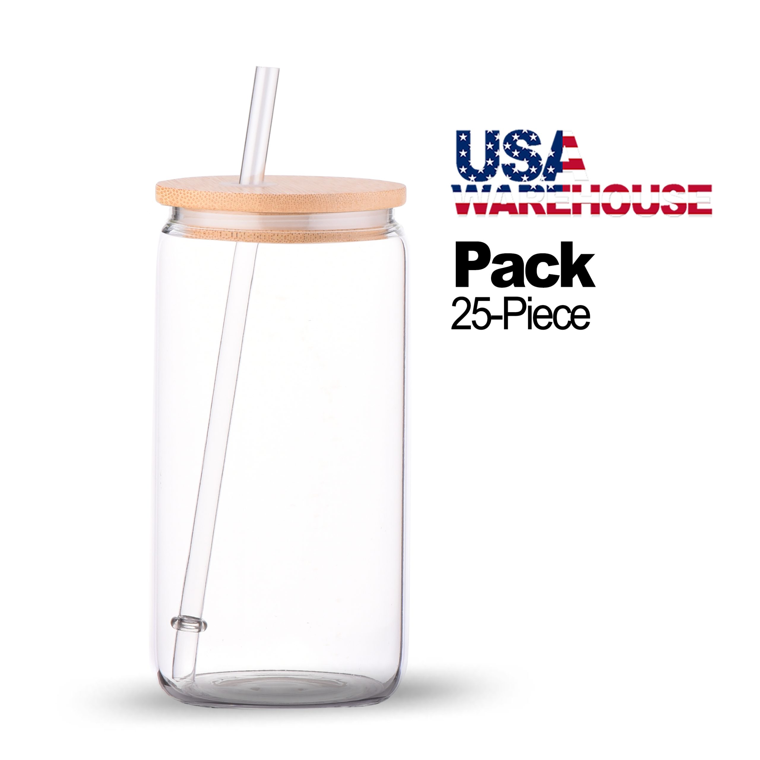 20 Pack Beer Can Glass Cups with Bamboo Lids and Glass Straws 16oz Cle