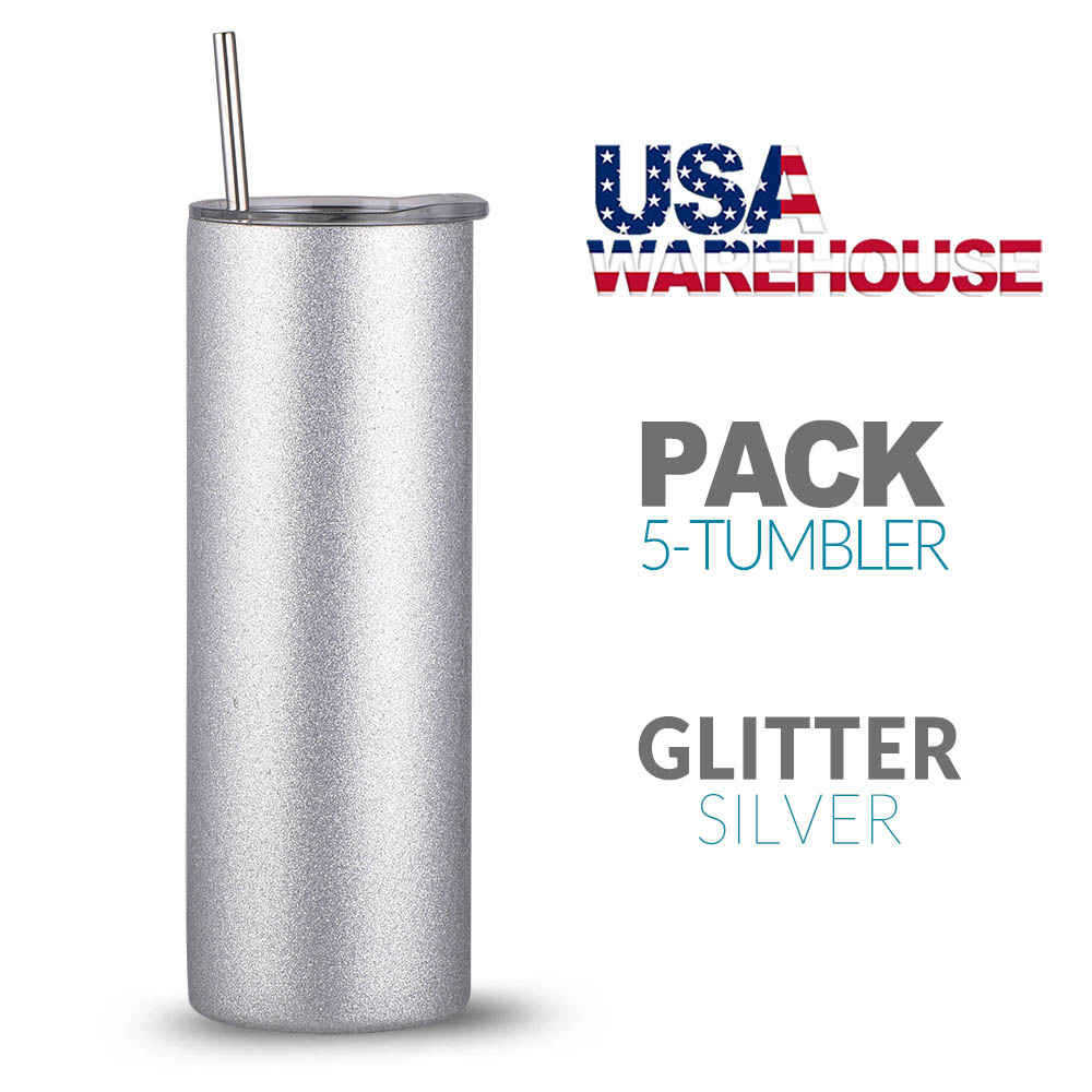 20 oz. Sublimation Glitter Stainless Steel Skinny Tumbler with Lid