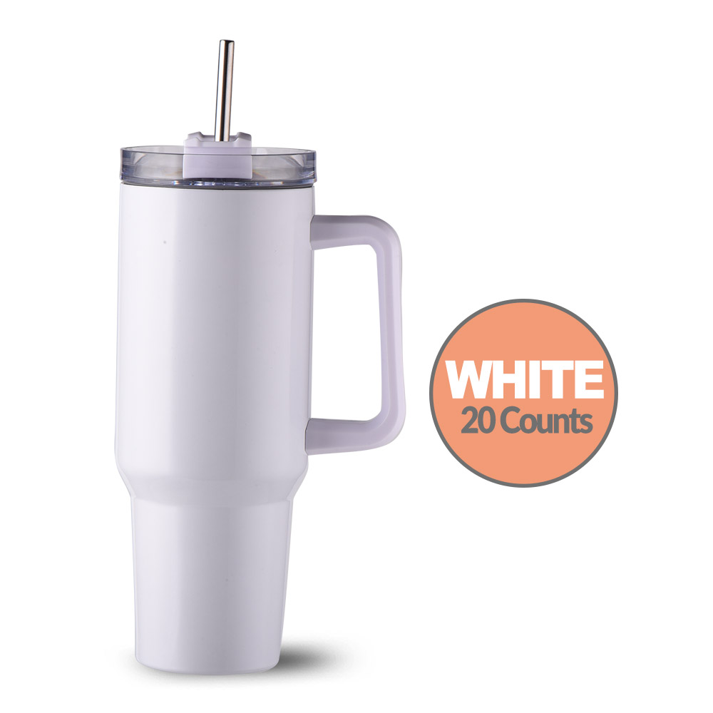 White 40 Oz Tumbler Cup with Handle
