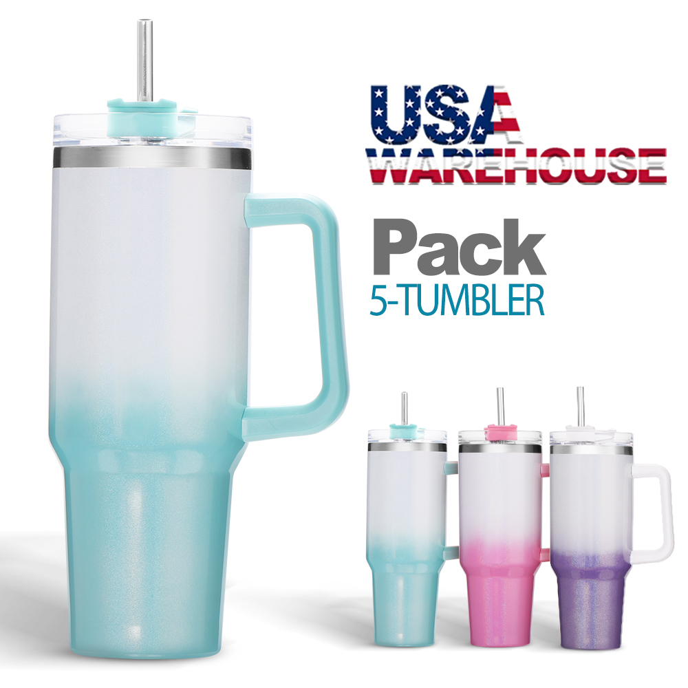 40 oz 5PCS Wihte Tumbler with Handle and Straw Lid, Double Wall