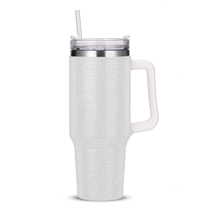 Custom Promotional 40oz Shiny Rhinestone Tumbler with Handle from Factory