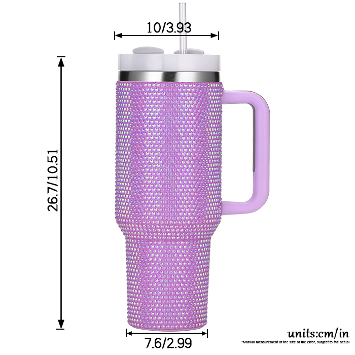 750ml Straw Cup with Lid Shining Rhinestone Stainless Steel Double