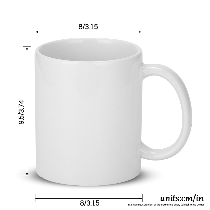 Sublimatable White Ceramic Coffee Mug in the 11 ounce size.