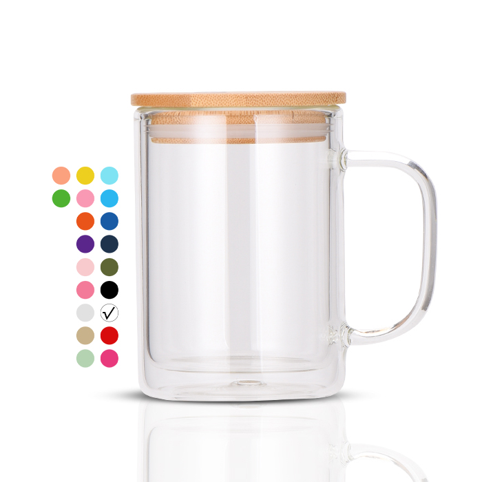 40oz Sublimation Clear Glass Tumbler with Handle & Bamboo Lid